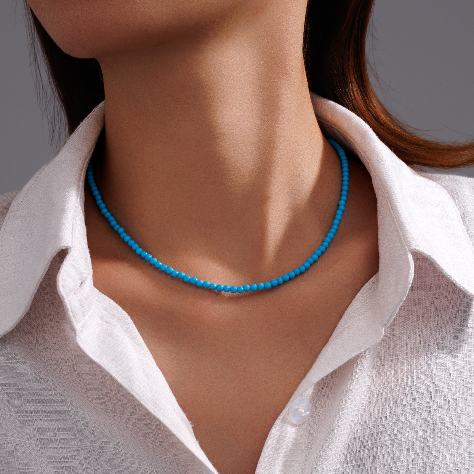 3mm Bright Blue Turquoise Bead Necklace 18K Gold Lantern Toggle Clasp