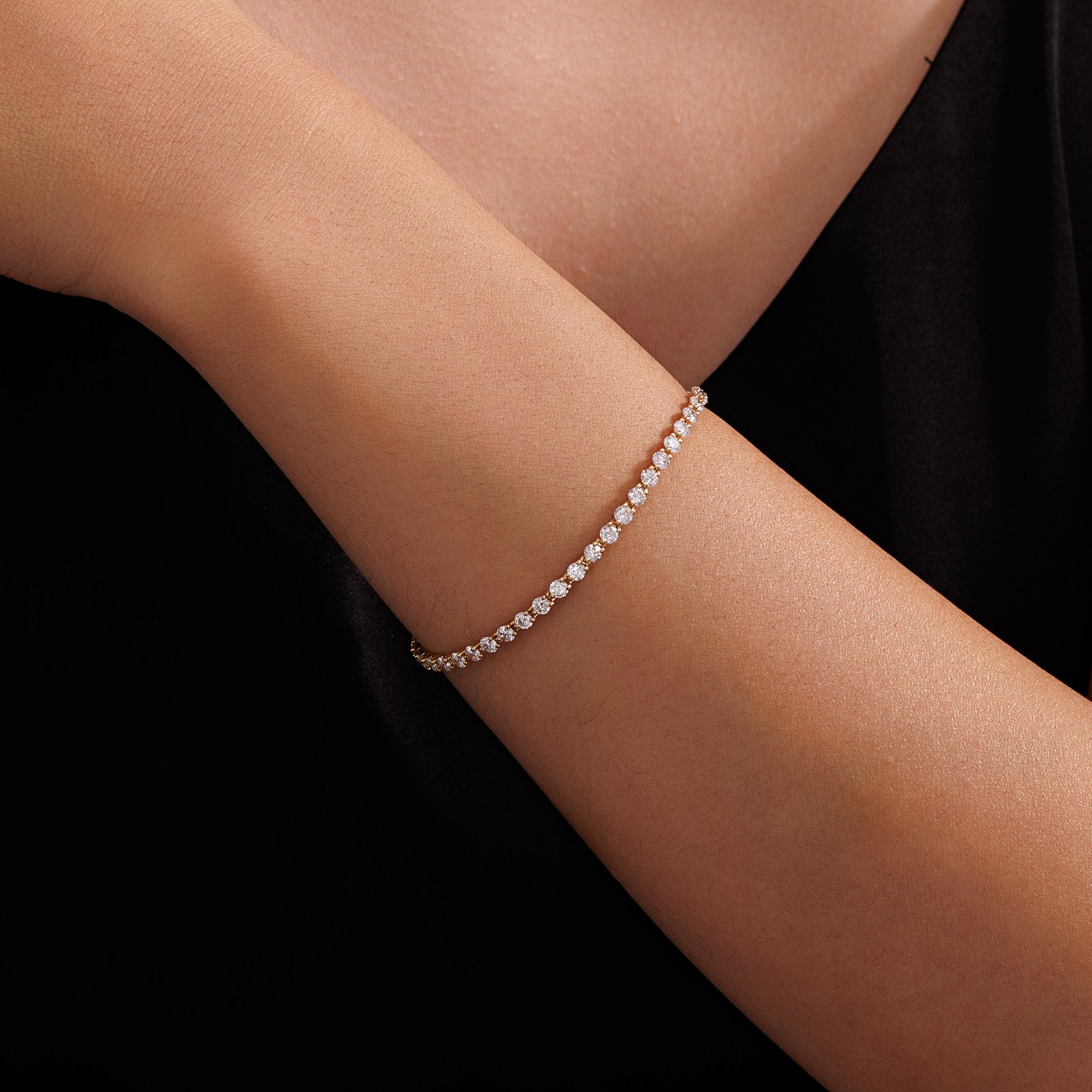 14K Yellow Gold Full Pave Round  Lab-Grown Diamond Tennis Bracelet