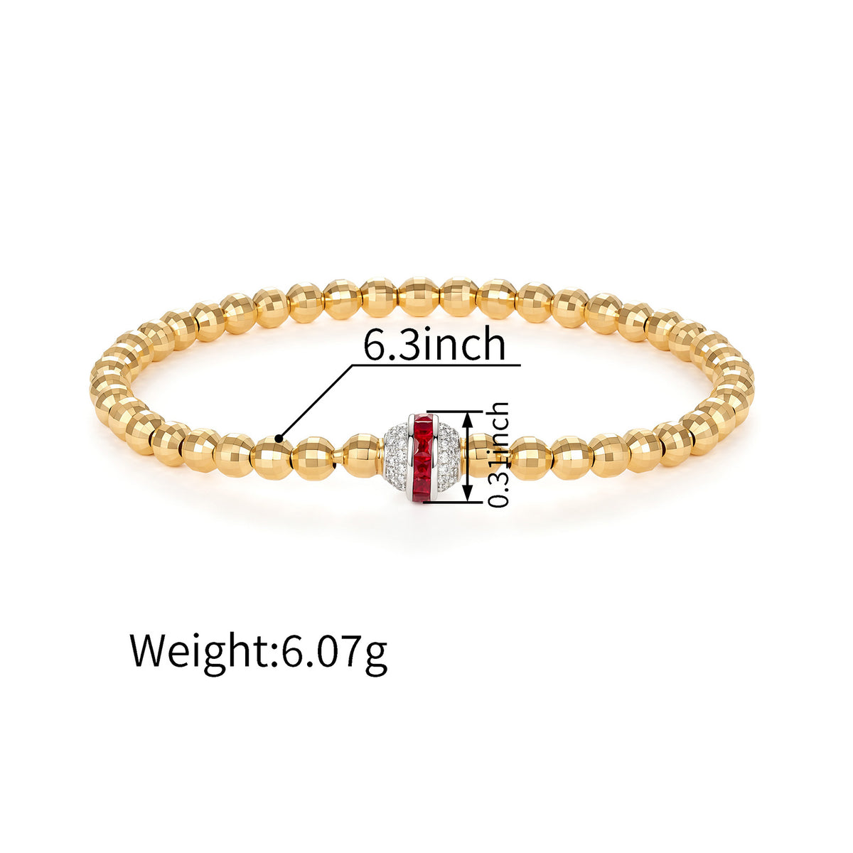 Natural Diamond Ruby Laser-Cut Gold Bead Stretch Bracelet in 18K Gold