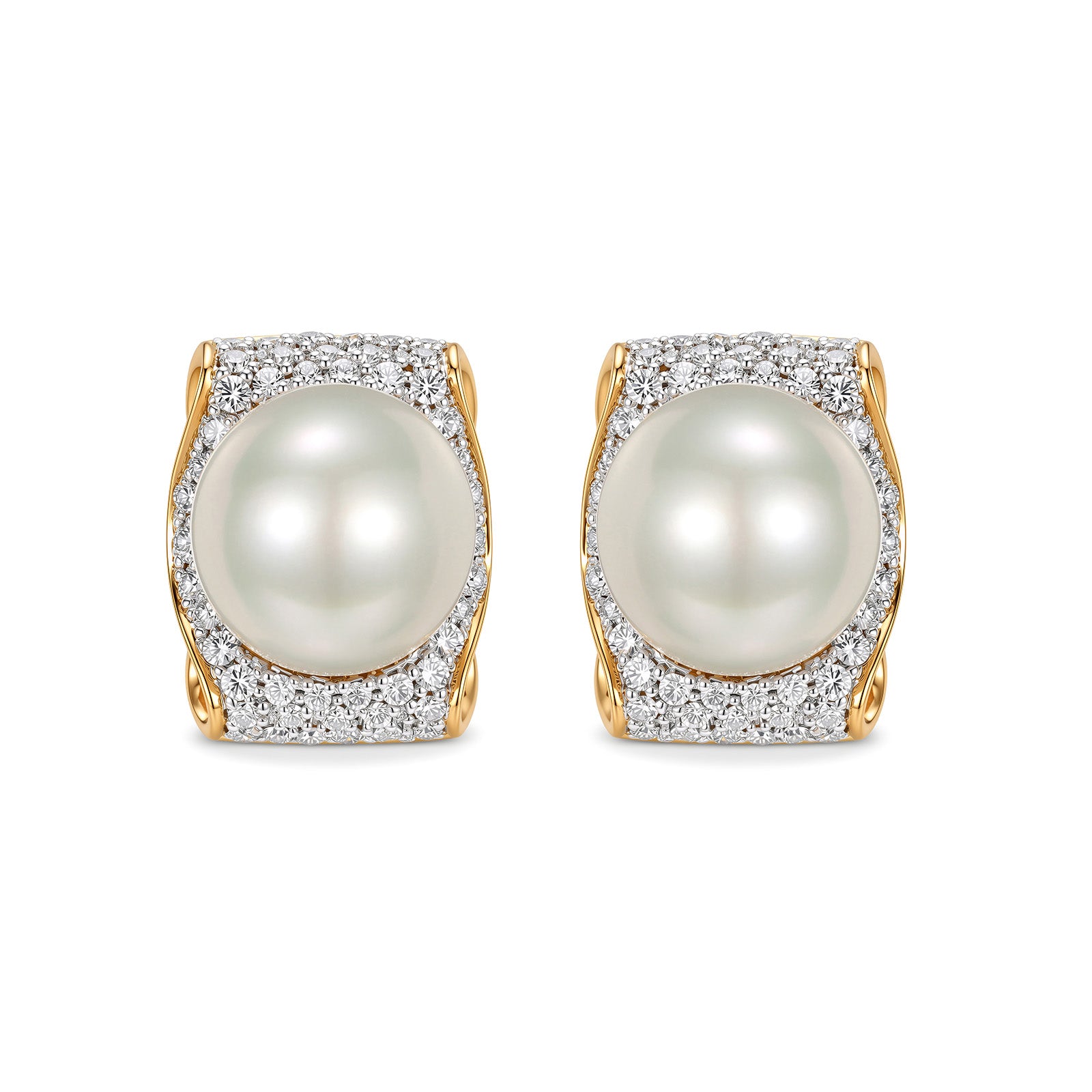 K18 Gold Pavé Diamond South Sea Pearl Omega Back Earrings