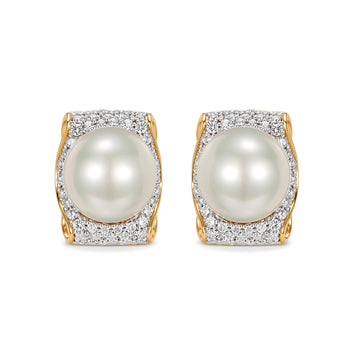 K18 Gold Pavé Diamond South Sea Pearl Omega Back Earrings