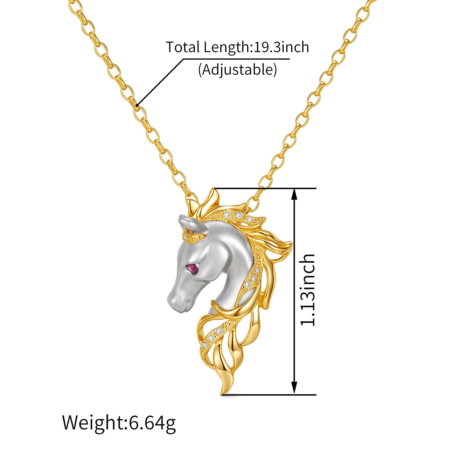 Horse Pendant With Ruby Necklace In 18K Yellow&White Gold