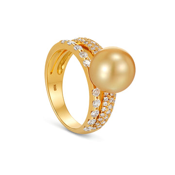 10.6mm Golden Southsea Pearl Ring in 18K Yellow Gold