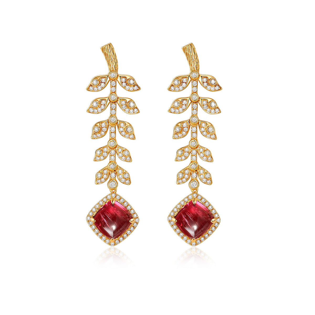 3.33CT Natural Tourmaline Leaf Diamond Drop Earrings in 18K