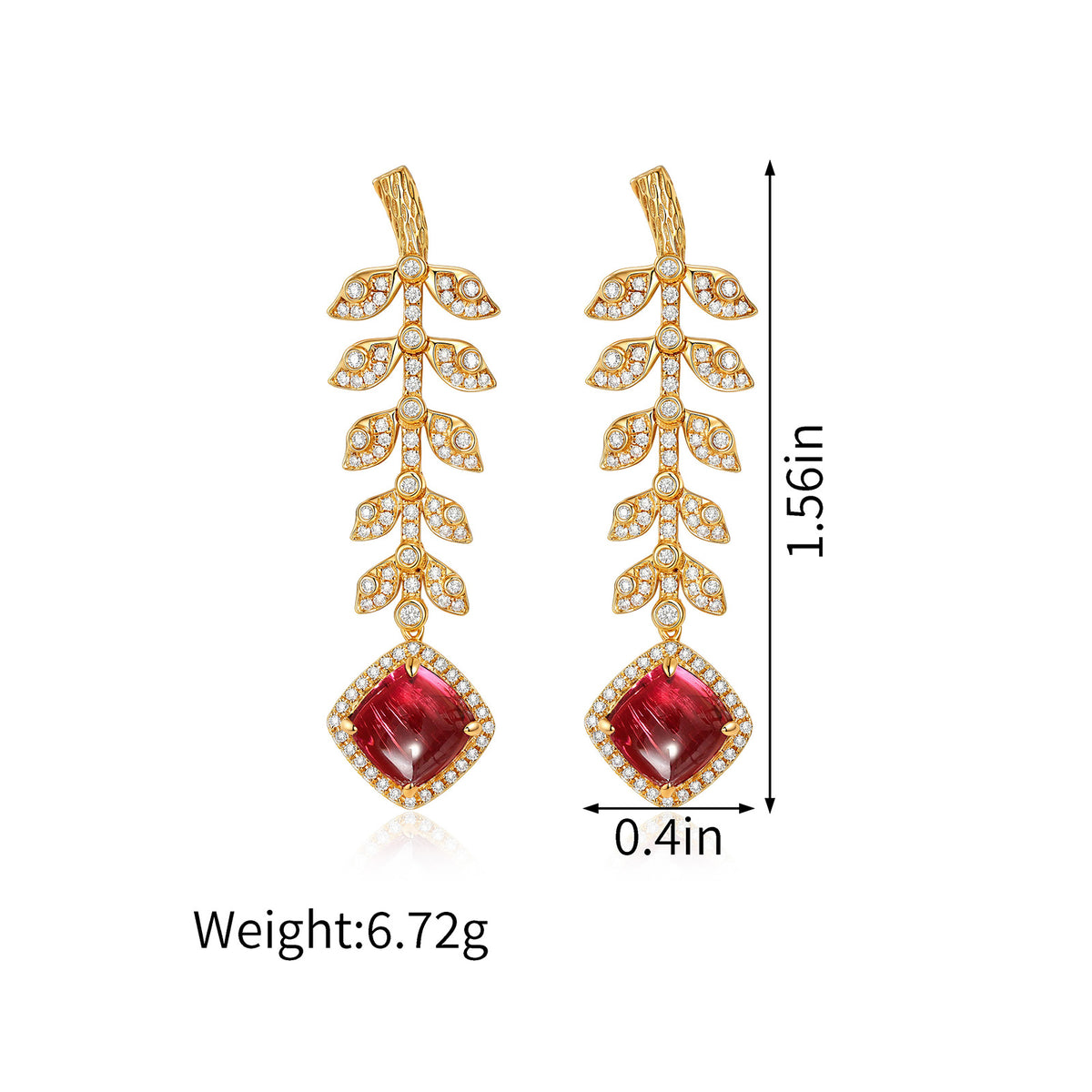 3.33CT Natural Tourmaline Leaf Diamond Drop Earrings in 18K