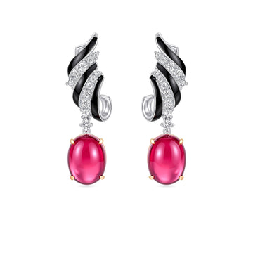 7.13CT Natural Tourmaline Black Enamel Diamond Drop Earrings in 18K