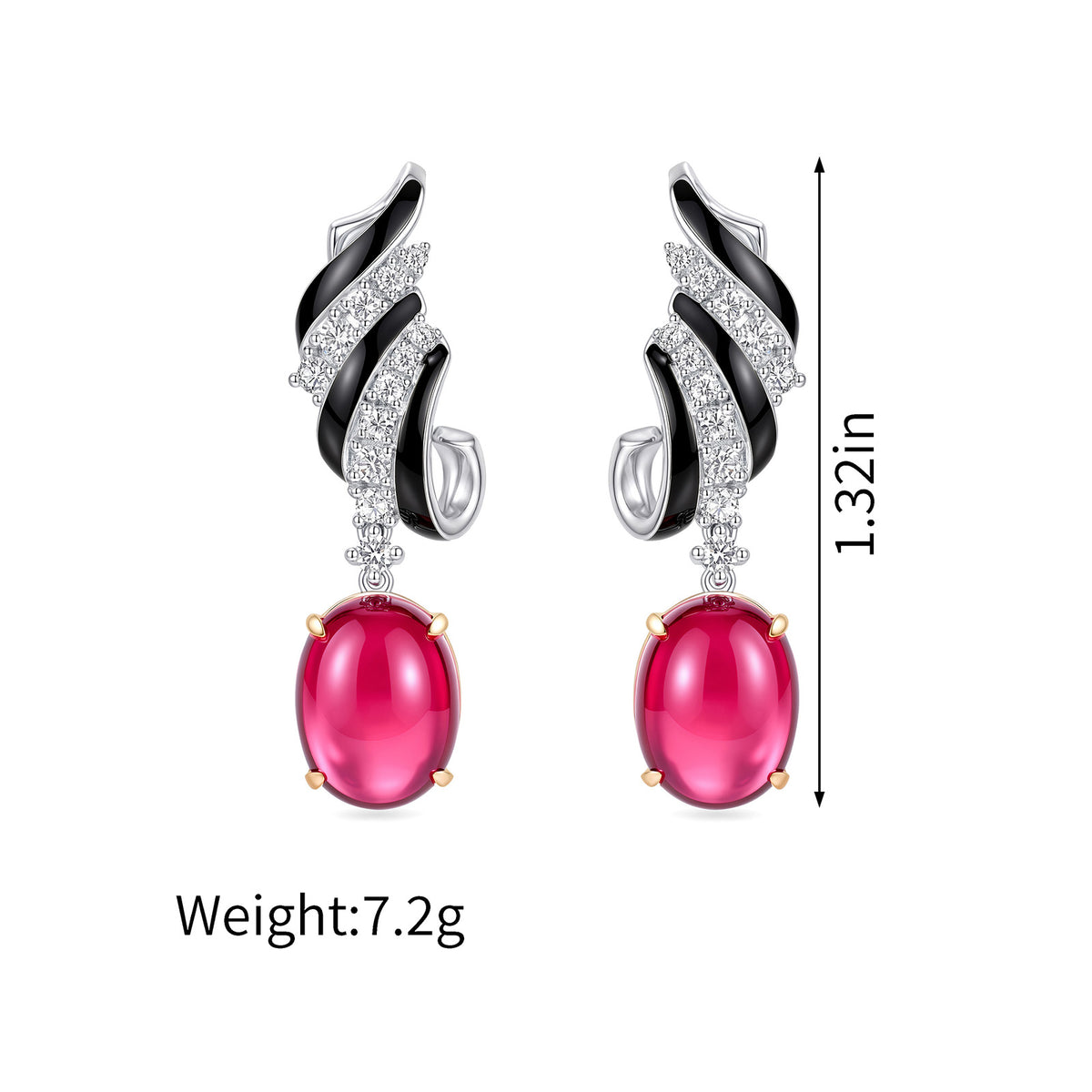 7.13CT Natural Tourmaline Black Enamel Diamond Drop Earrings in 18K