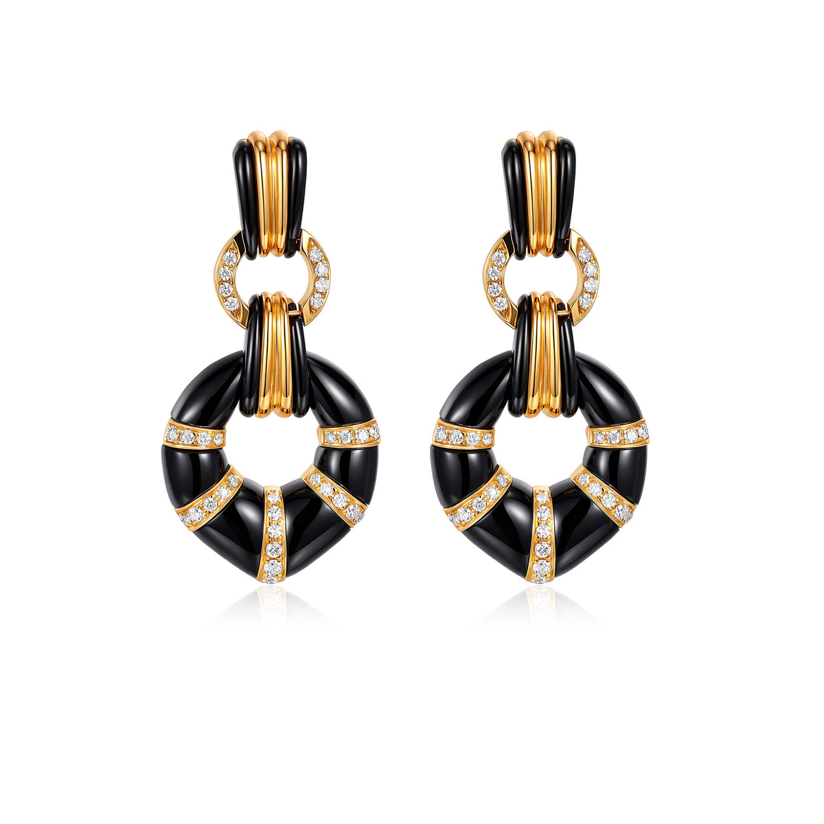0.36CT Natural Diamond Black Enamel Hoop Earrings in 18K