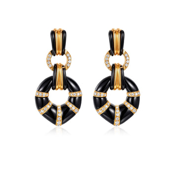 0.36CT Natural Diamond Black Enamel Hoop Earrings in 18K