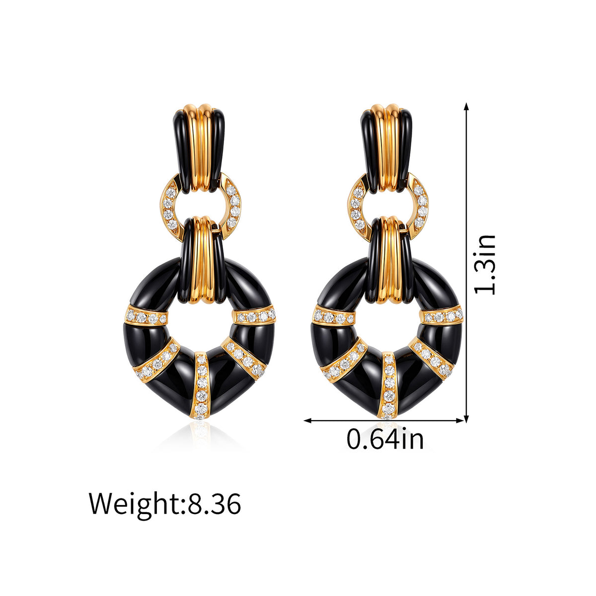 0.36CT Natural Diamond Black Enamel Hoop Earrings in 18K