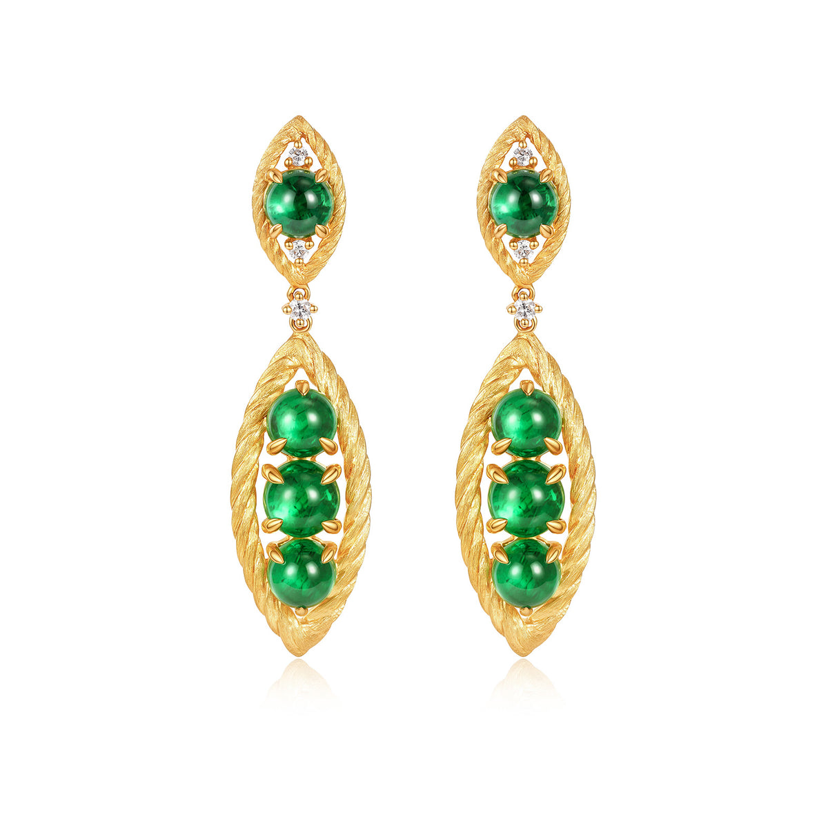 3.91CT Natural Emerald Leaf Diamond Earrings in 18K
