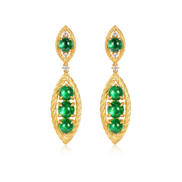 3.91CT Natural Emerald Leaf Diamond Earrings in 18K