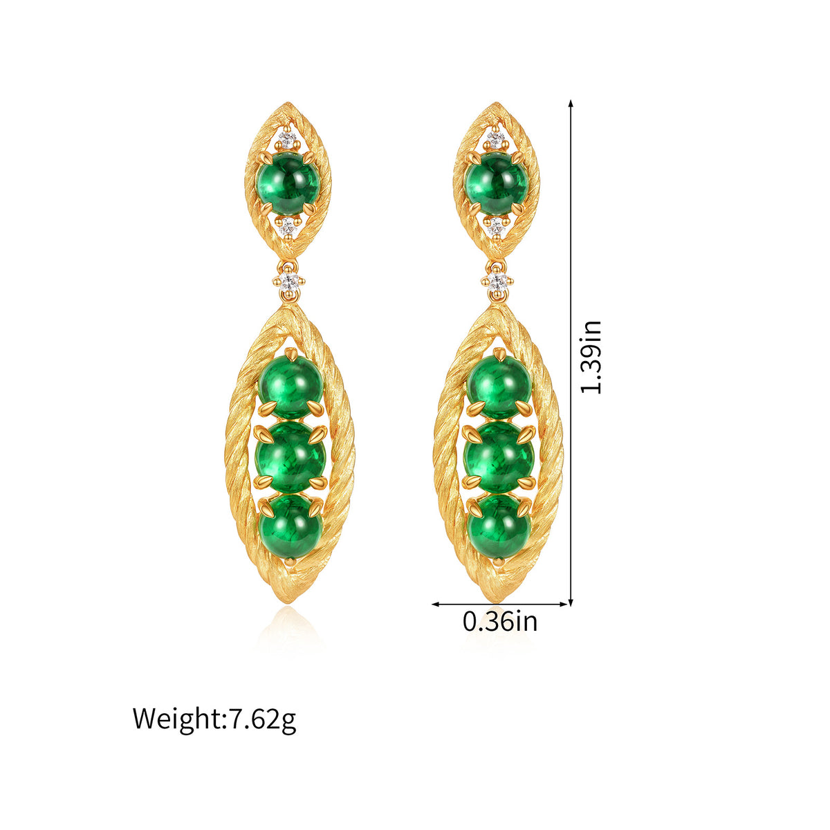 3.91CT Natural Emerald Leaf Diamond Earrings in 18K