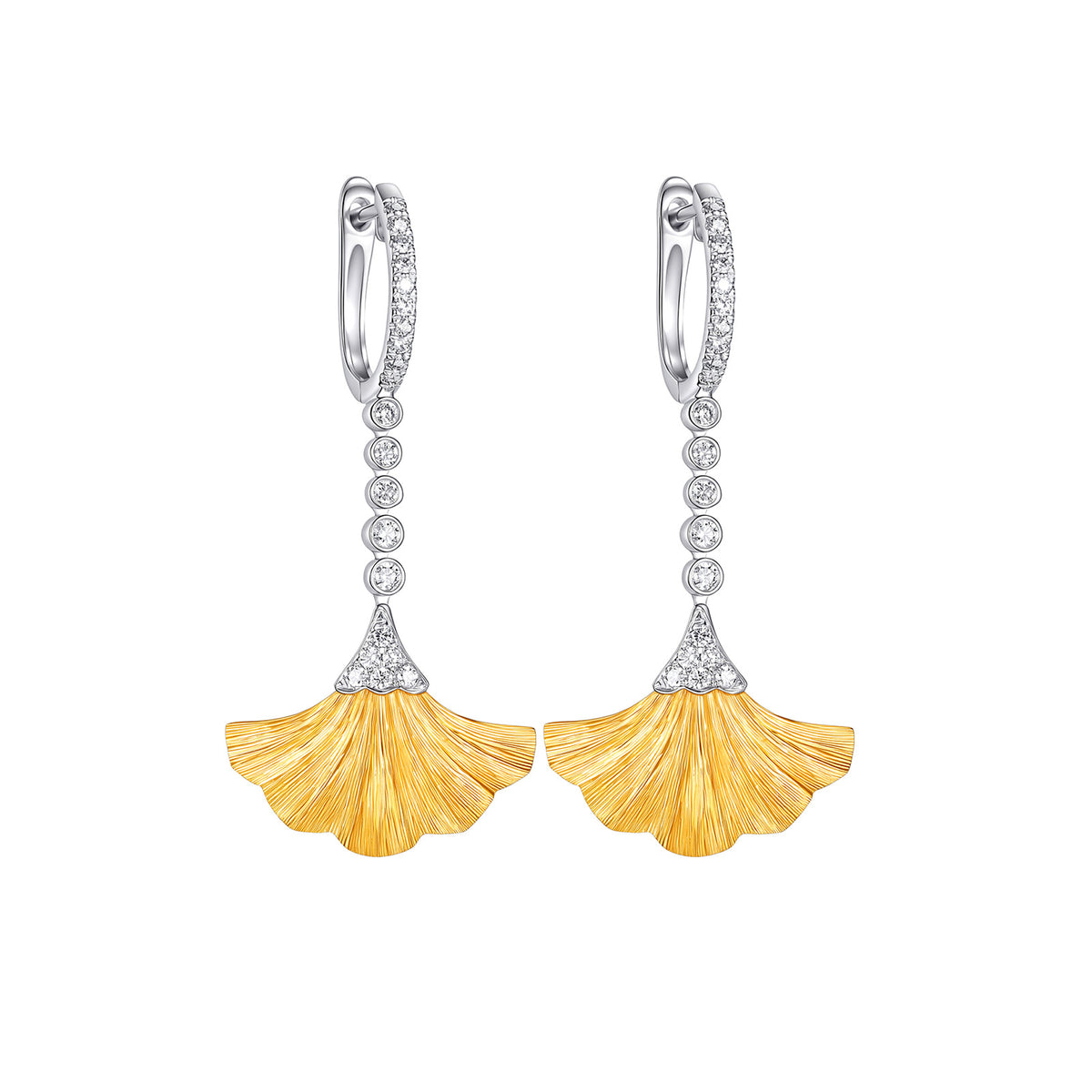0.32CT Natural Diamond Ginkgo Leaf Drop Earrings in 18K