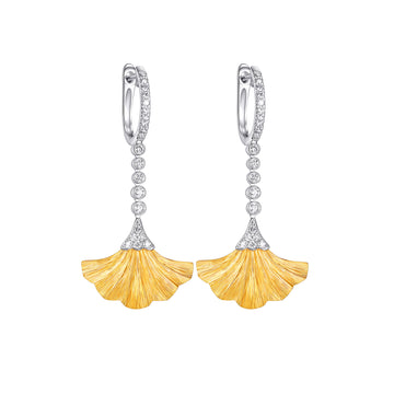 0.32CT Natural Diamond Ginkgo Leaf Drop Earrings in 18K
