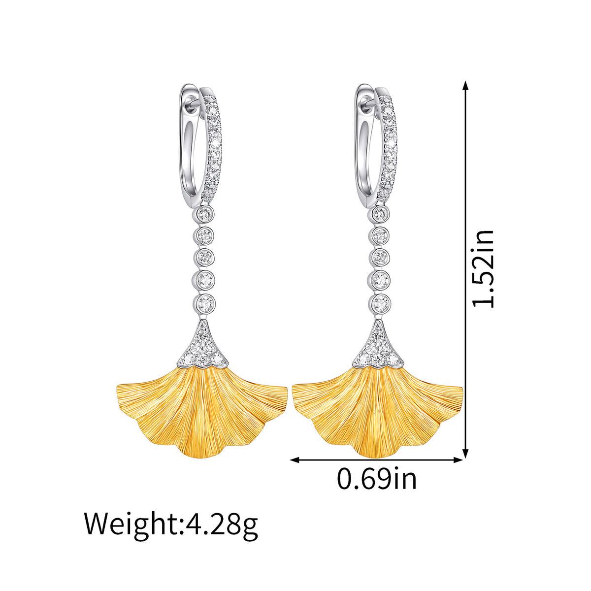 0.32CT Natural Diamond Ginkgo Leaf Drop Earrings in 18K