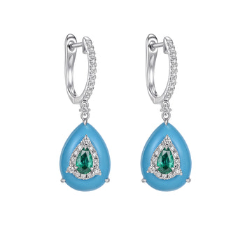 Natural Emerald Teardrop Diamond Earrings in 18K