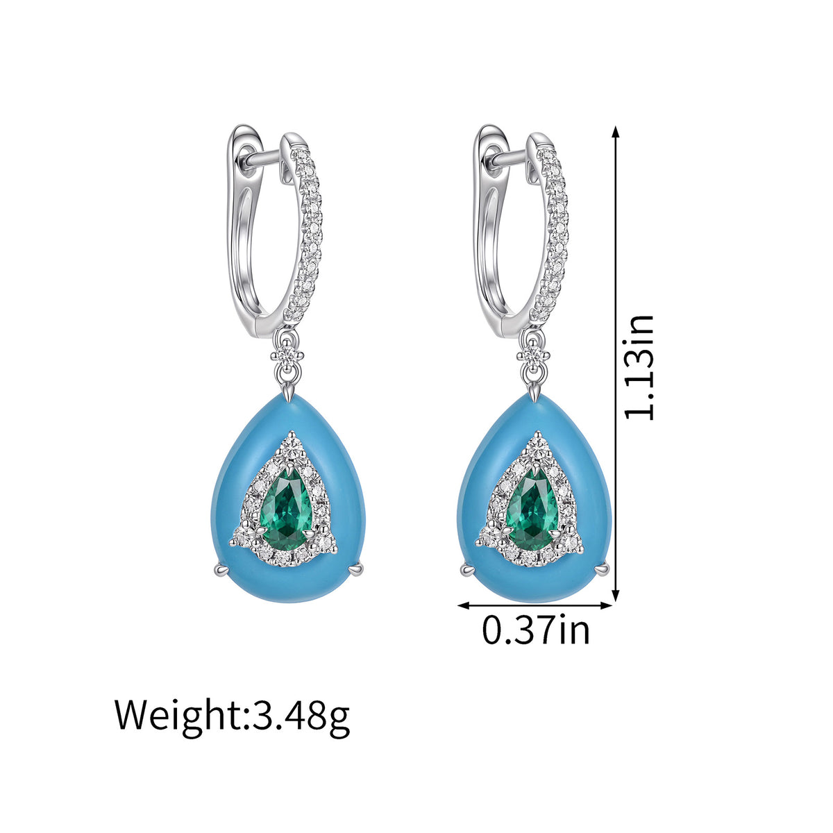 Natural Emerald Teardrop Diamond Earrings in 18K