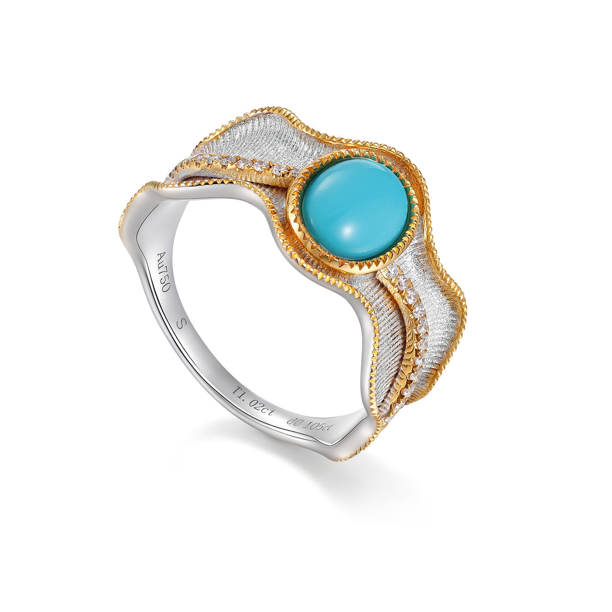 1.61CT Natural Turquoise Two-Tone Diamond Ring in 18K