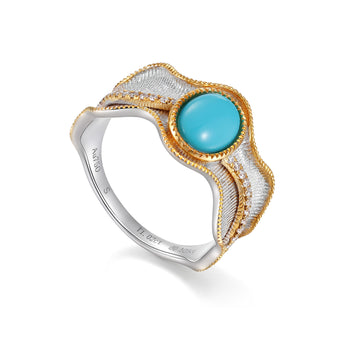 1.61CT Natural Turquoise Two-Tone Diamond Ring in 18K