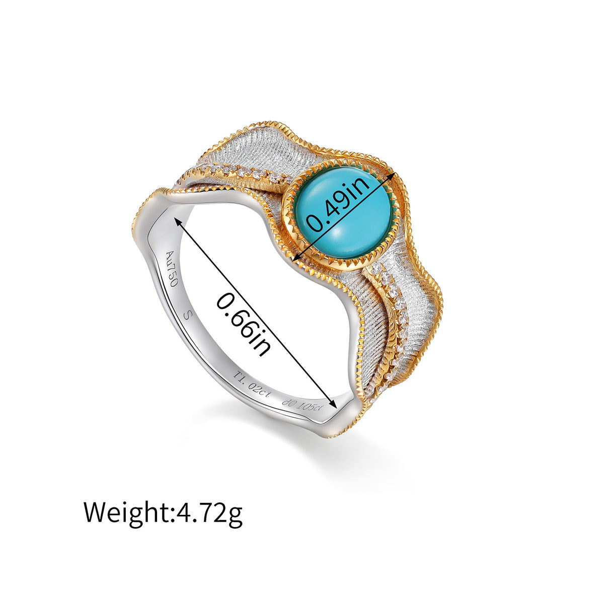 1.61CT Natural Turquoise Two-Tone Diamond Ring in 18K