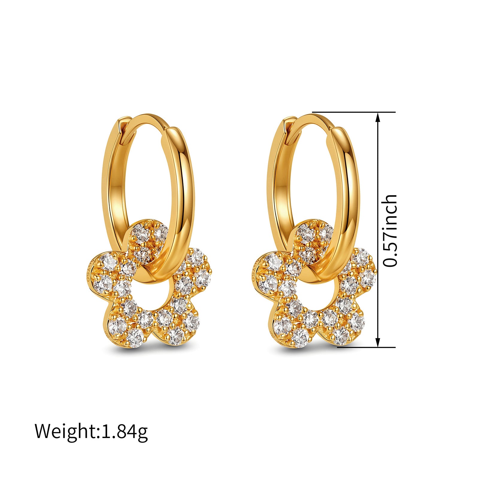 18K Yellow Gold Flower Diamond Hoop Earrings