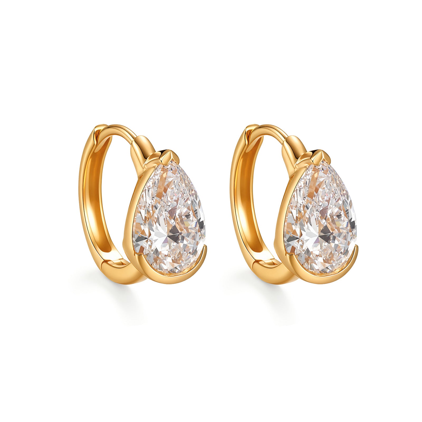 2.0ct Lab Grown Diamond Pear Cut Huggie Earrings 18K Yellow Gold