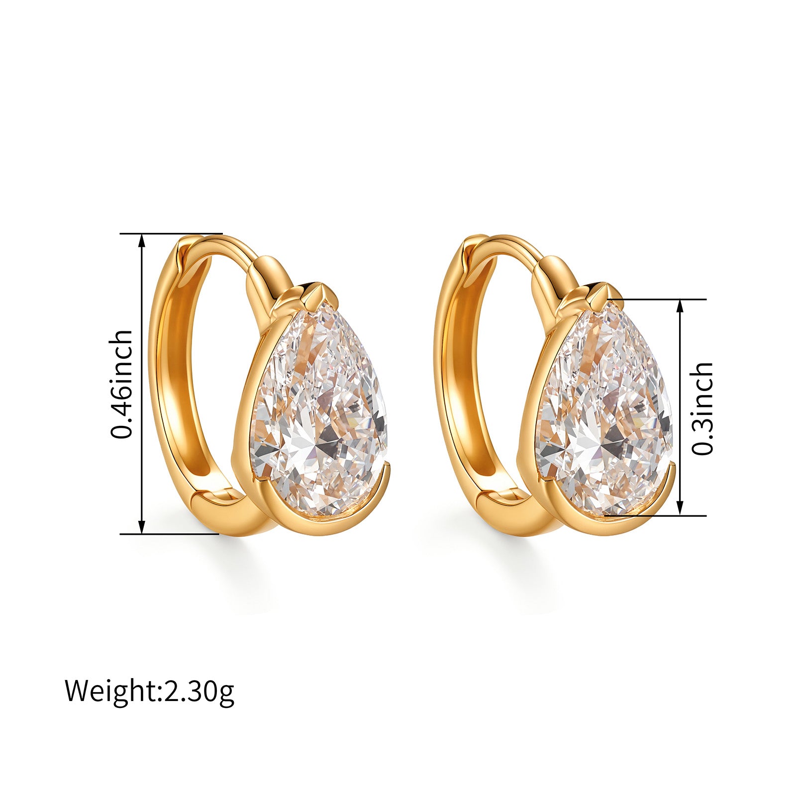 2.0ct Lab Grown Diamond Pear Cut Huggie Earrings 18K Yellow Gold