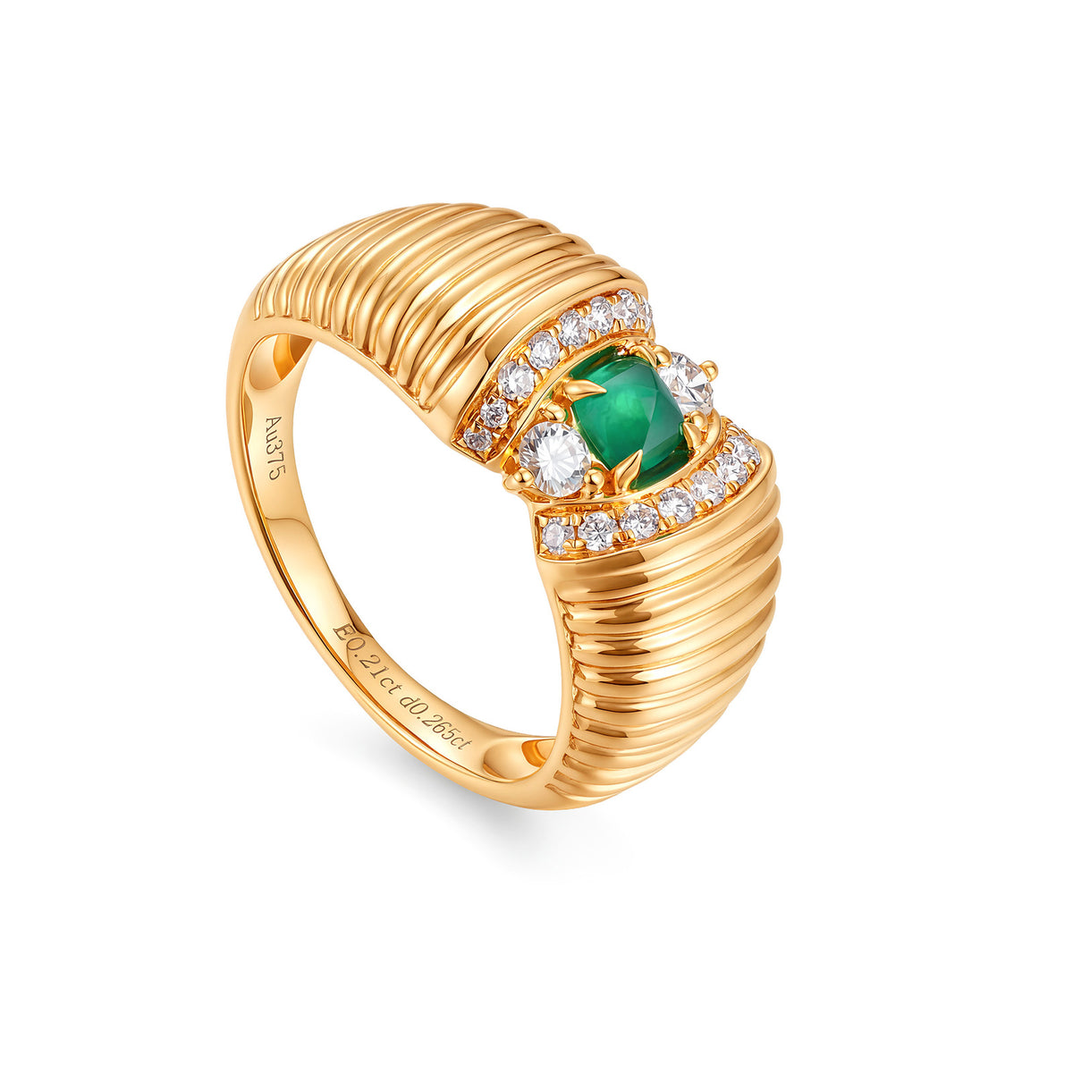 Natural Emerald Diamond Ring in 9K Gold