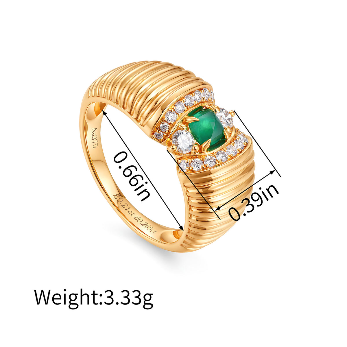 Natural Emerald Diamond Ring in 9K Gold
