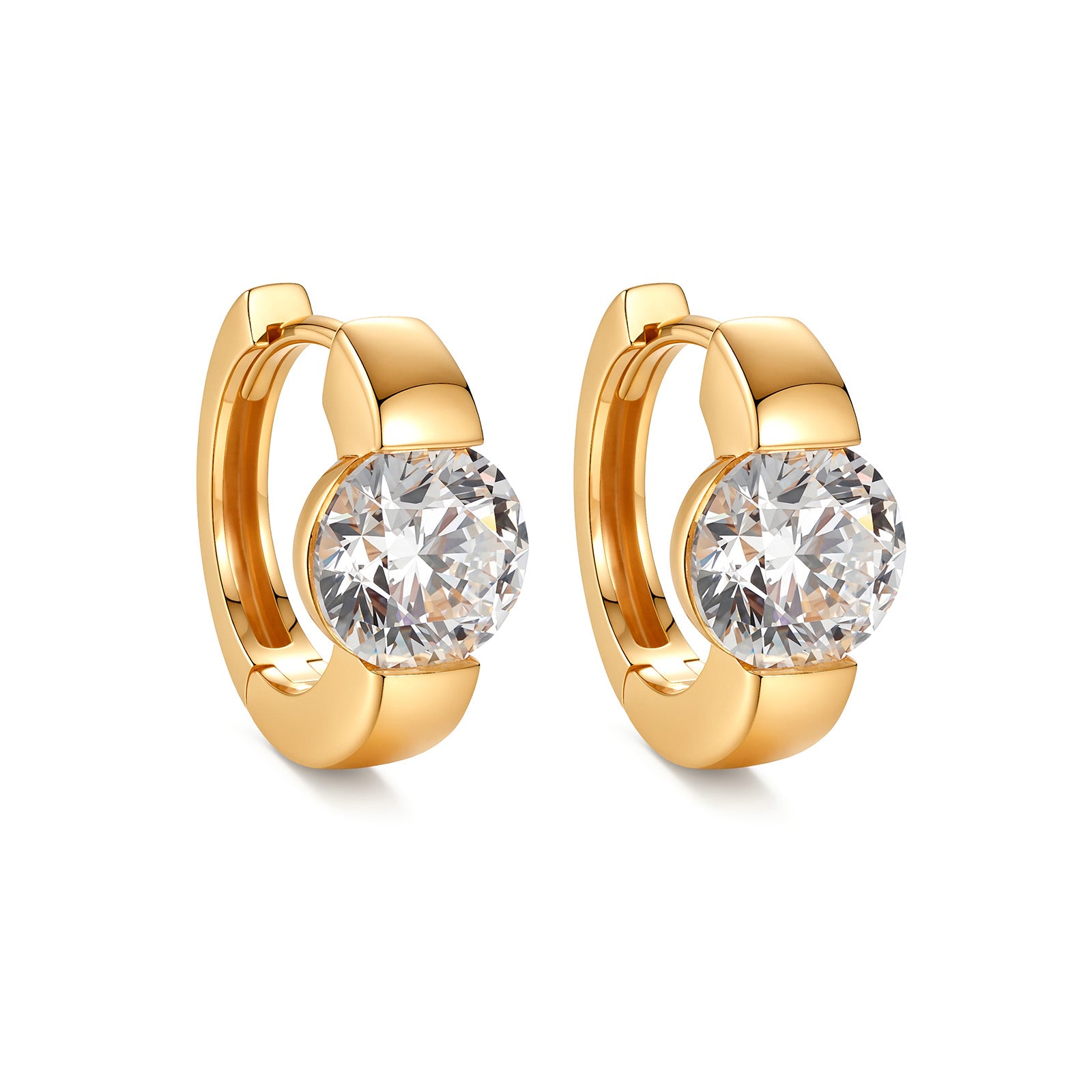 18K Yellow Gold Bezel Set Lab-Grown Diamond Huggie Earrings(0.5ct /P)