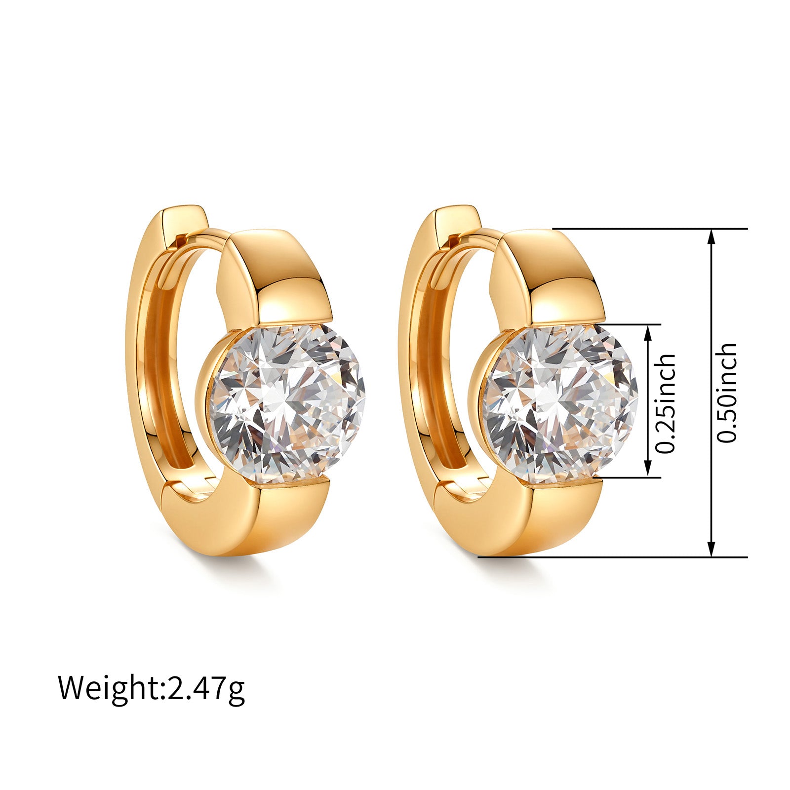 18K Yellow Gold Bezel Set Lab-Grown Diamond Huggie Earrings(0.5ct /P)
