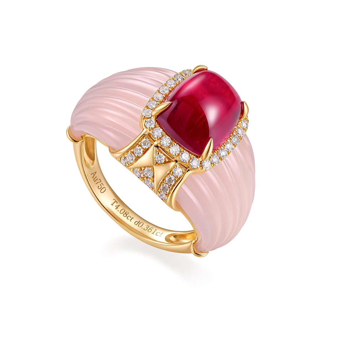 4CT Natural Tourmaline Rose Quartz Diamond Ring in 18K Gold