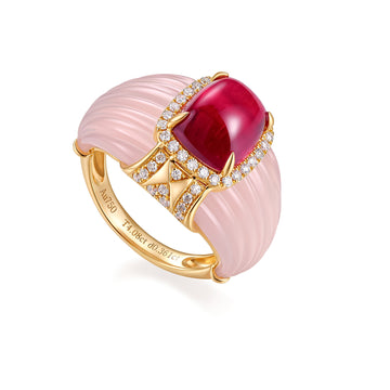 4CT Natural Tourmaline Rose Quartz Diamond Ring in 18K Gold