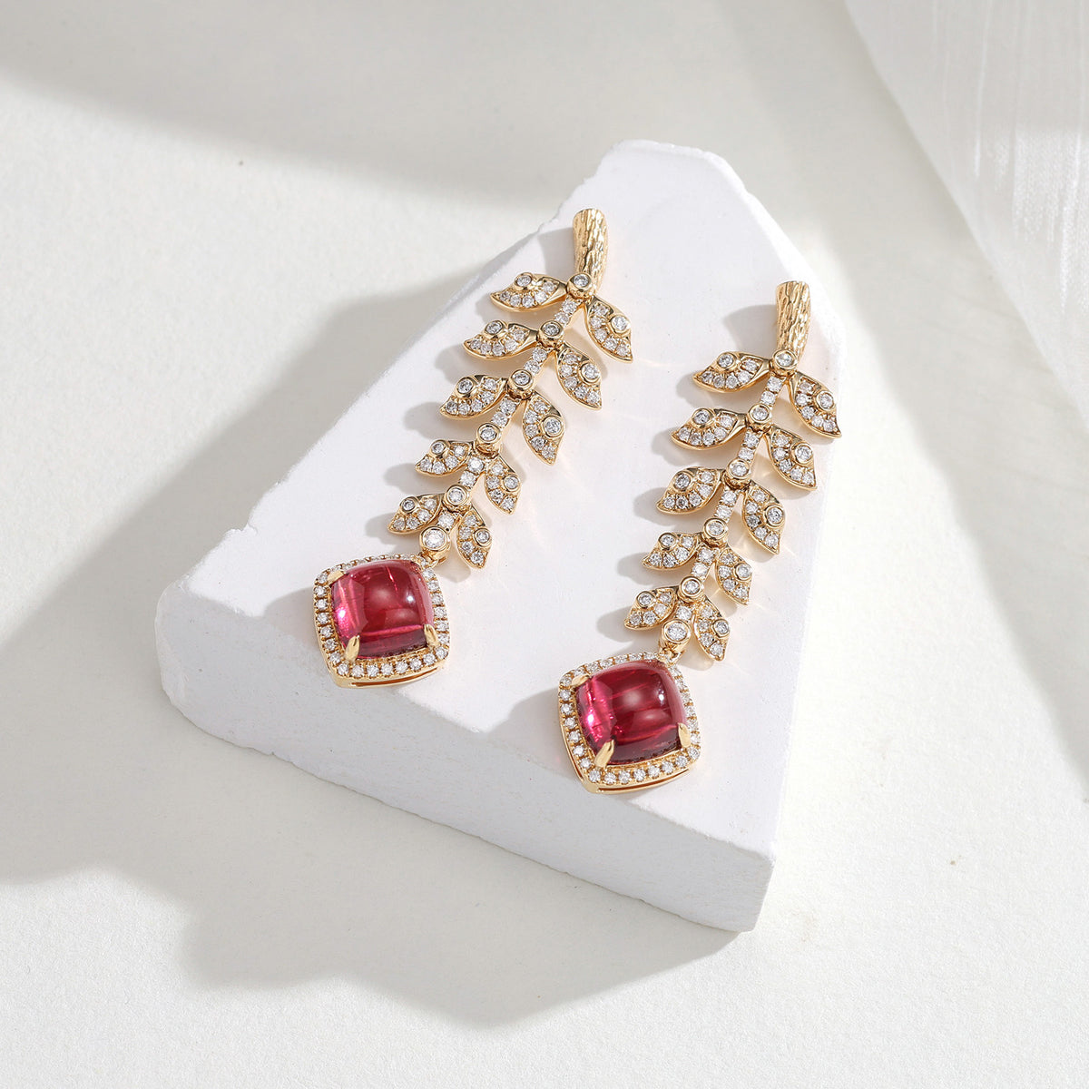 3.33CT Natural Tourmaline Leaf Diamond Drop Earrings in 18K