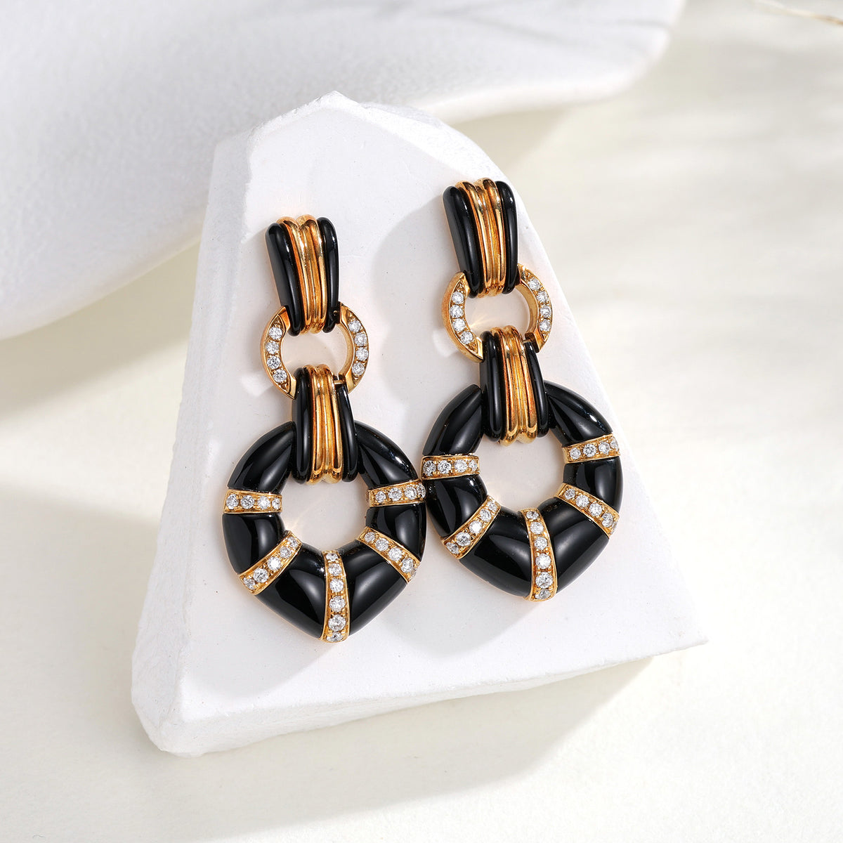 0.36CT Natural Diamond Black Enamel Hoop Earrings in 18K