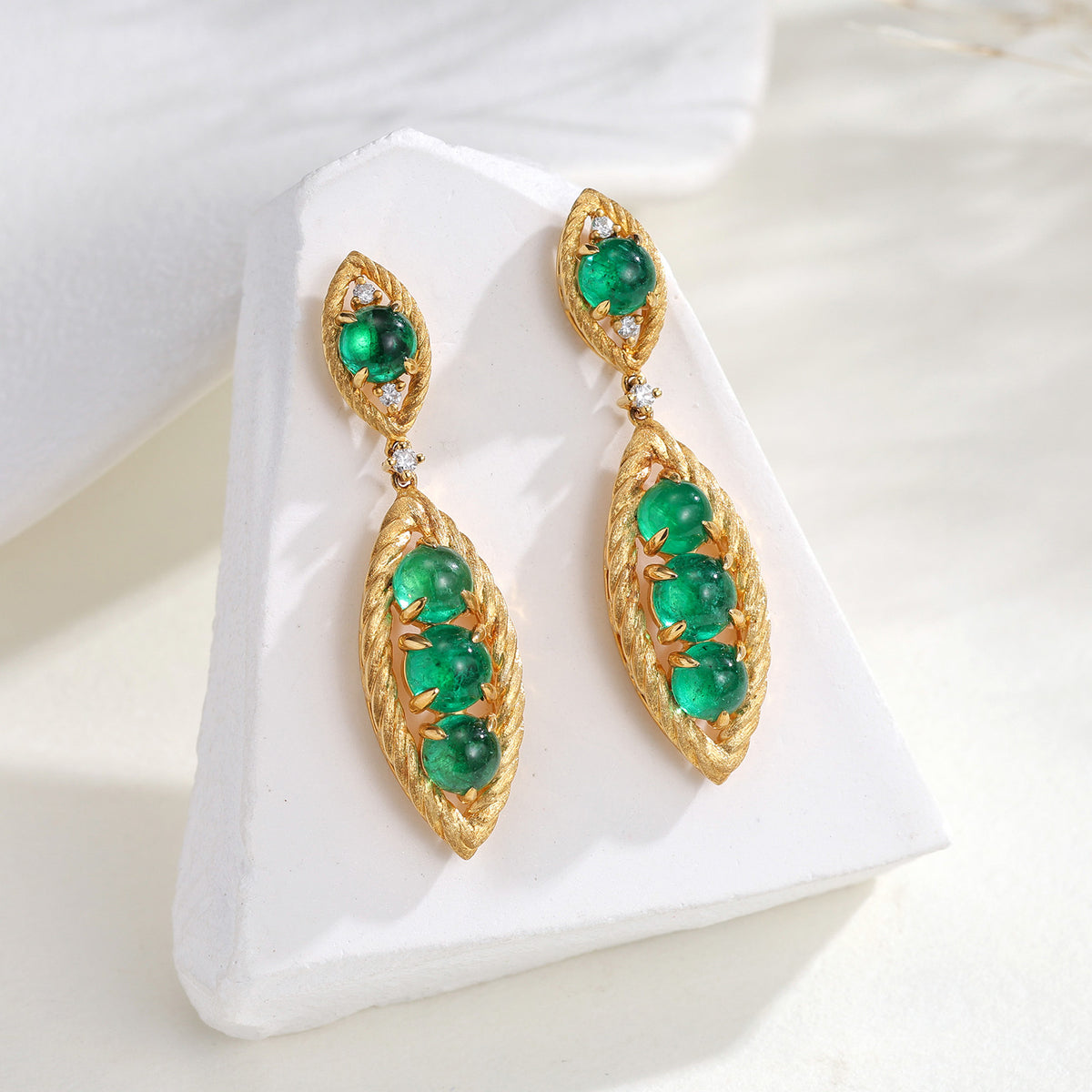 3.91CT Natural Emerald Leaf Diamond Earrings in 18K