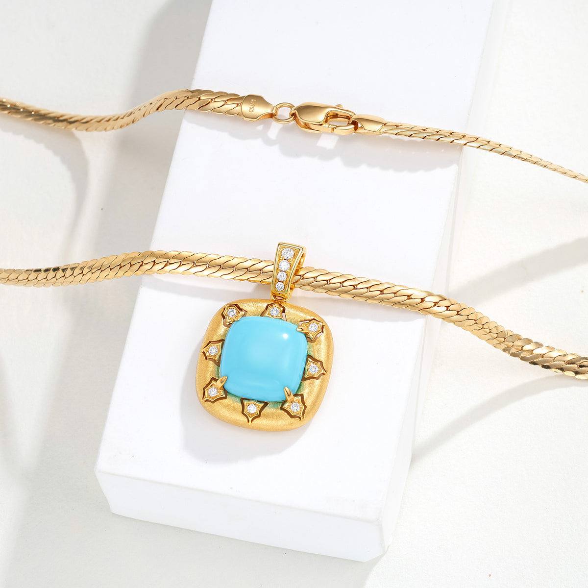 5.83CT Natural Turquoise Diamond Pendant Necklace in 18K