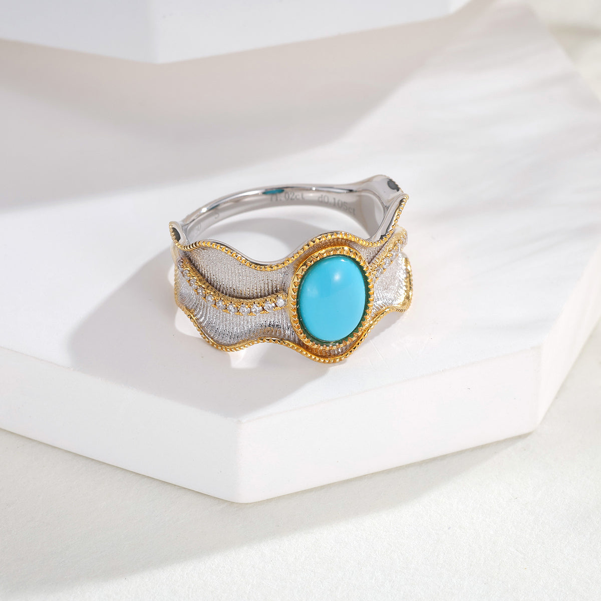 1.61CT Natural Turquoise Two-Tone Diamond Ring in 18K