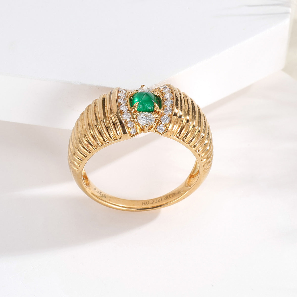 Natural Emerald Diamond Ring in 9K Gold