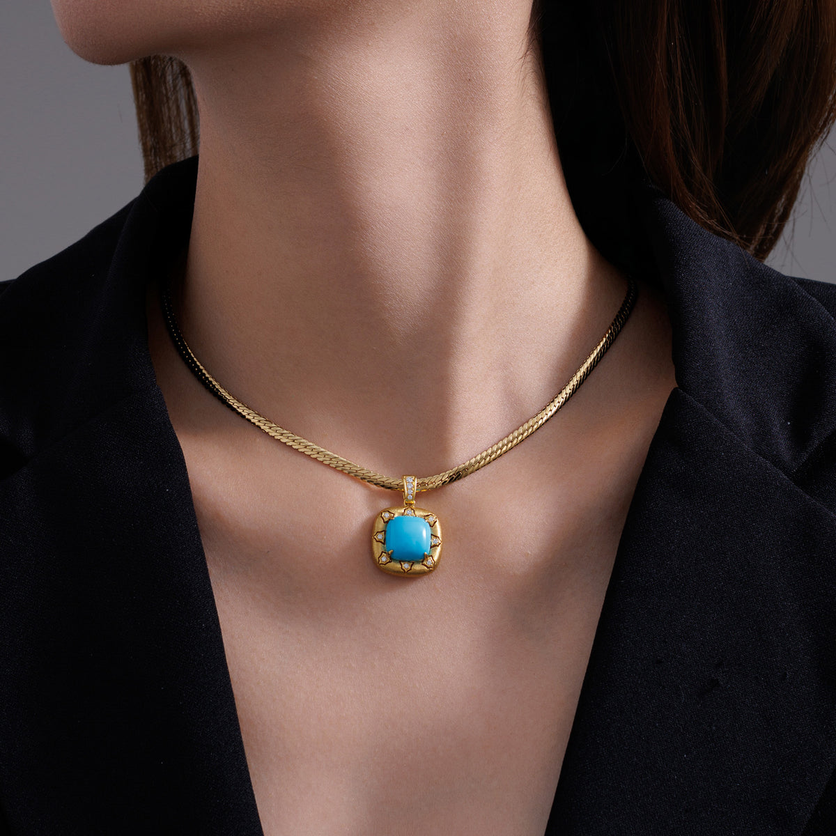 5.83CT Natural Turquoise Diamond Pendant Necklace in 18K