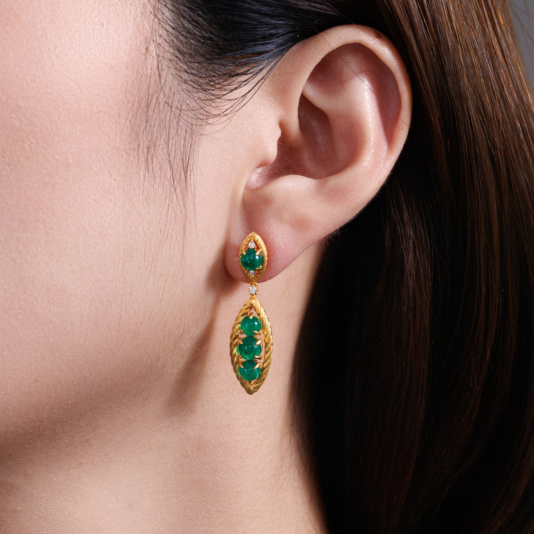 3.91CT Natural Emerald Leaf Diamond Earrings in 18K