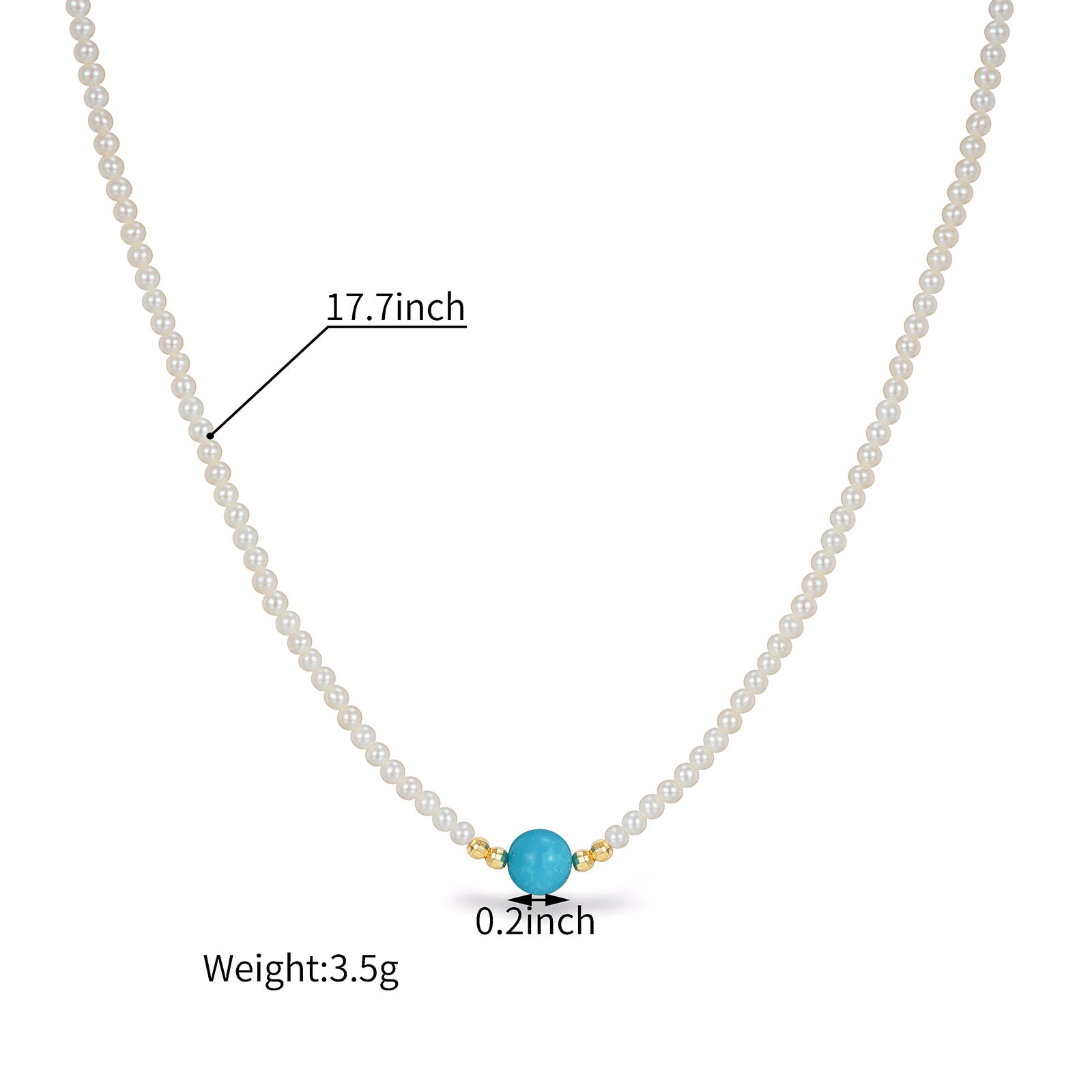 2.5mm Baby Akoya Pearl & 6mm Turquoise Bead Necklace S925 Silver Bamboo Joint Clasp