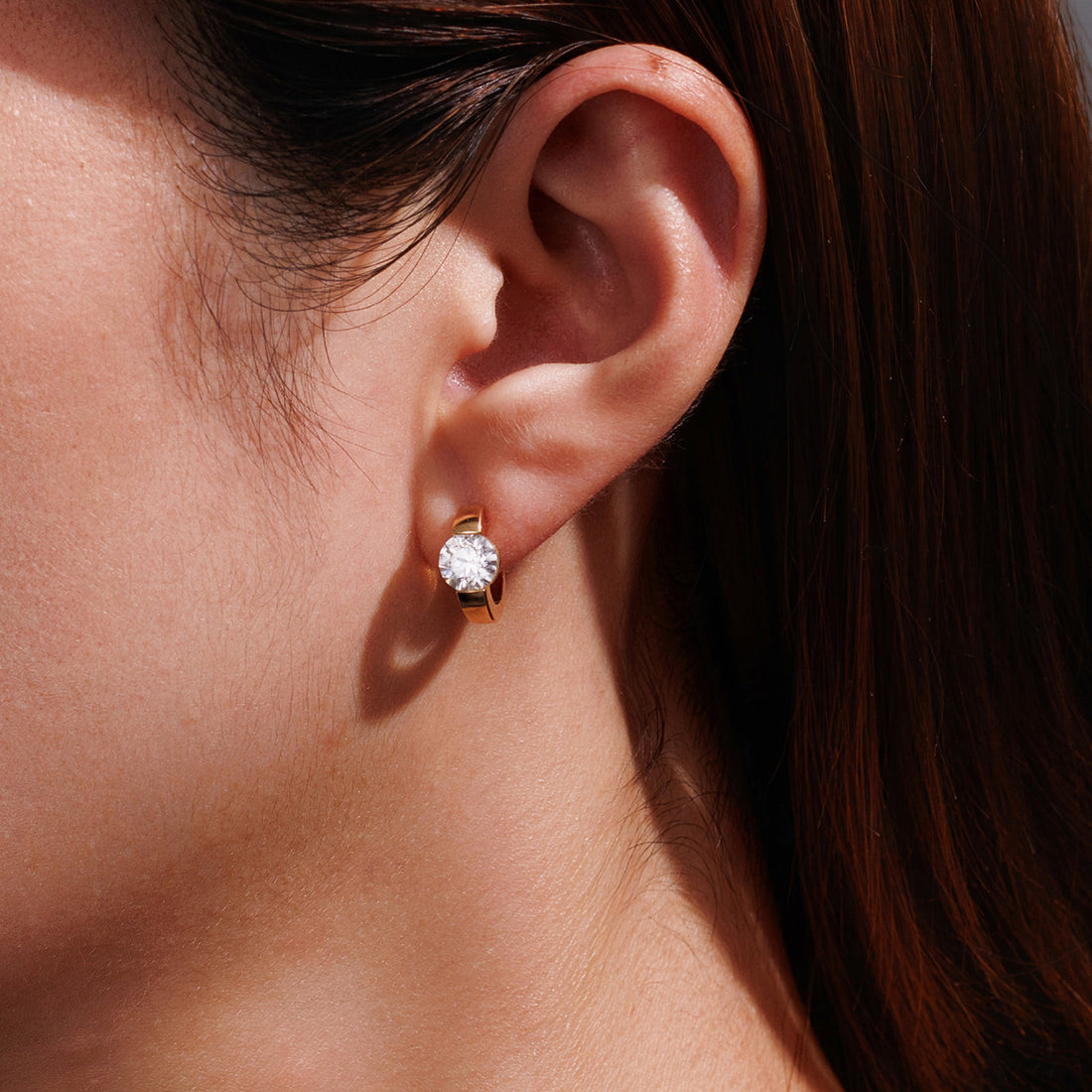 18K Yellow Gold Bezel Set Lab-Grown Diamond Huggie Earrings(0.5ct /P)
