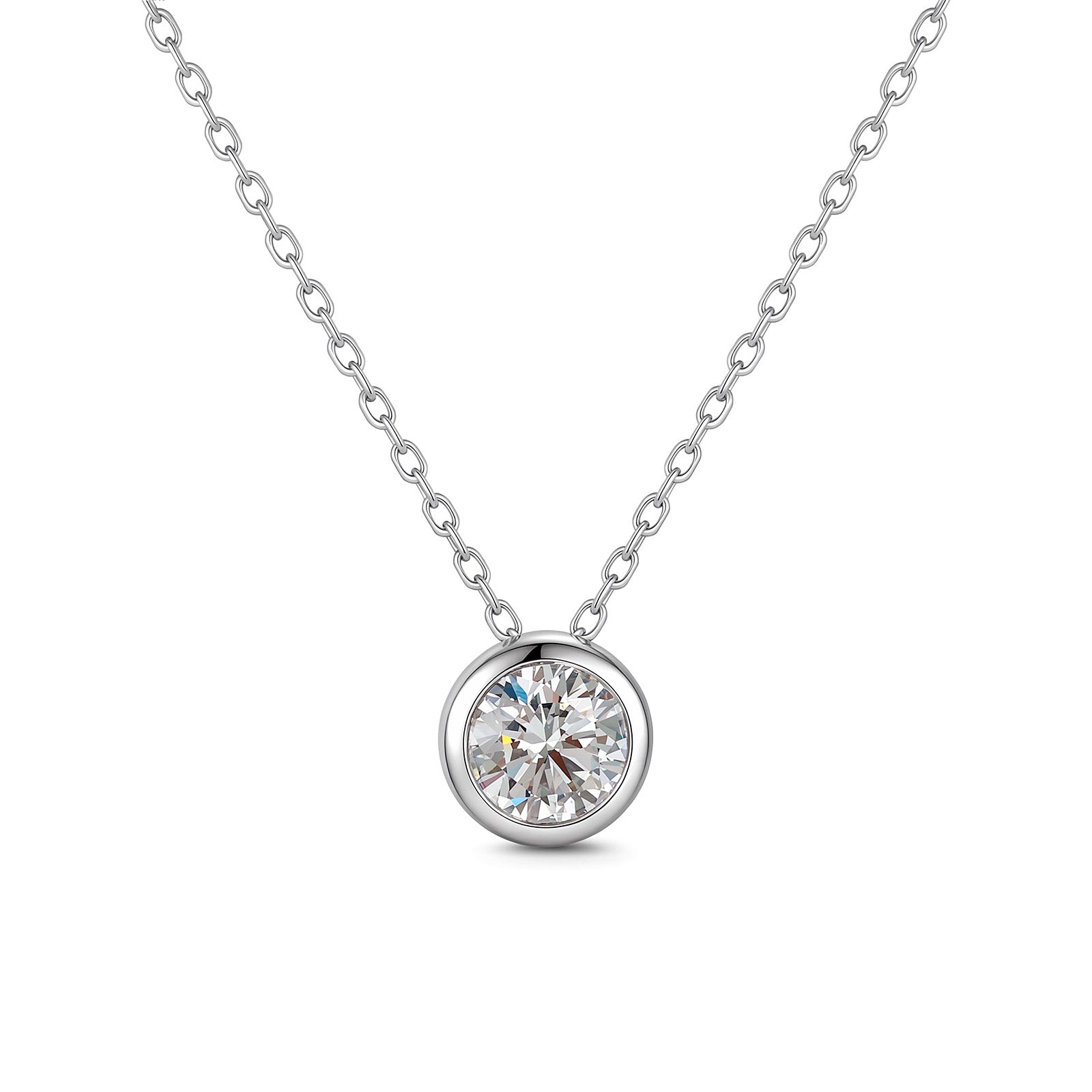 0.5CT Lab Grown Diamond Round Bezel Solitaire Necklace 14K