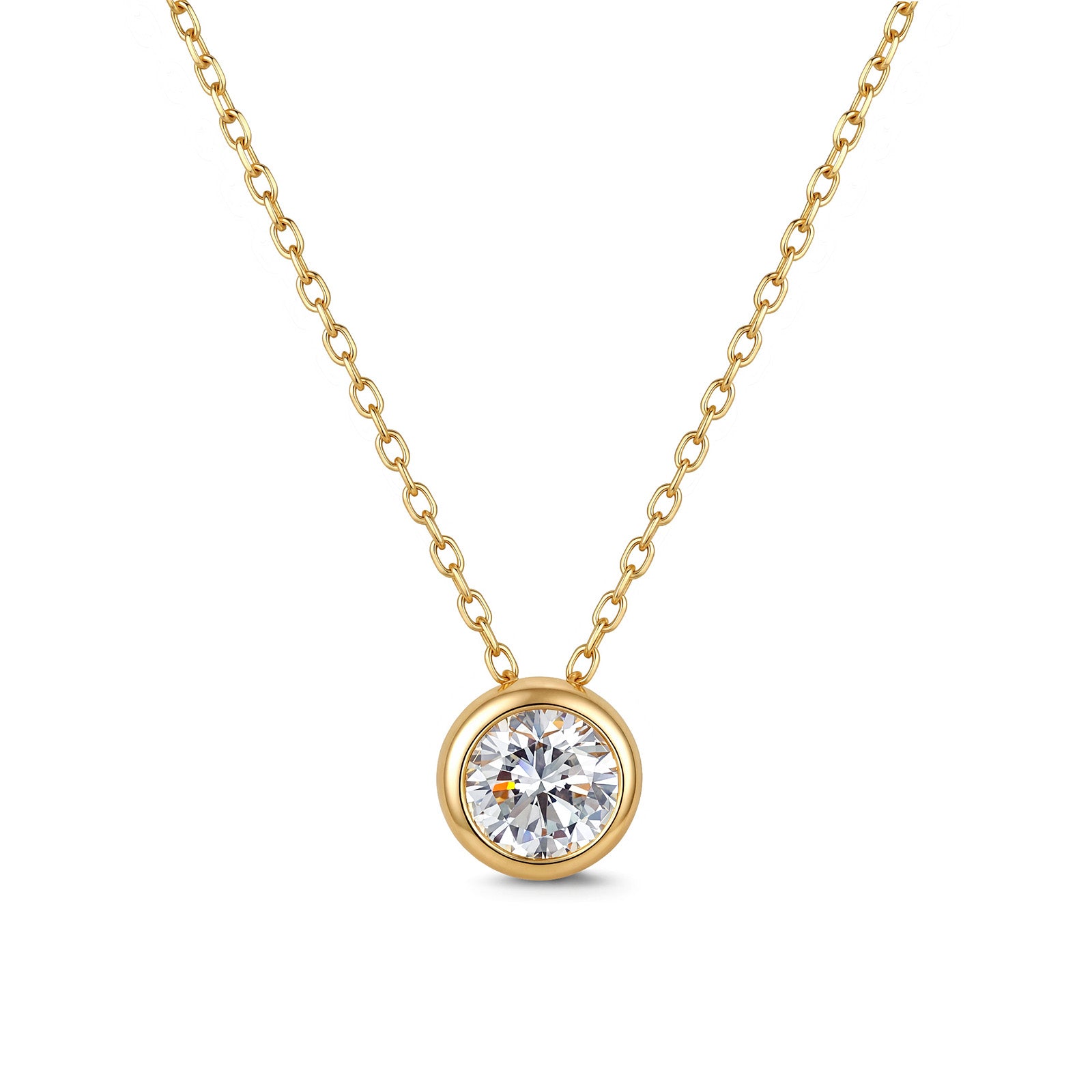 0.5CT Lab Grown Diamond Round Bezel Solitaire Necklace 14K