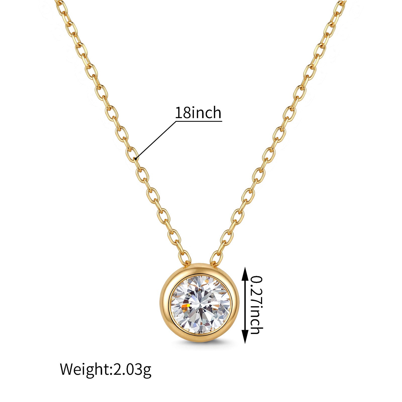 0.5CT Lab Grown Diamond Round Bezel Solitaire Necklace 14K