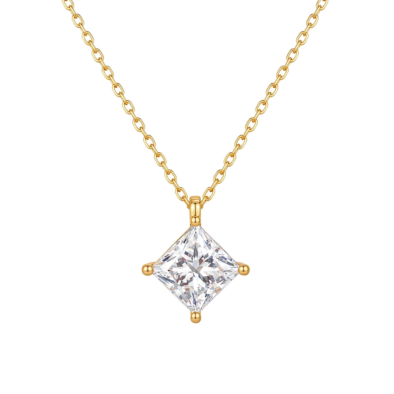 Princess Cut Lab Grown Diamond  Solitaire Necklace 18K (The model wore 1.5ct)