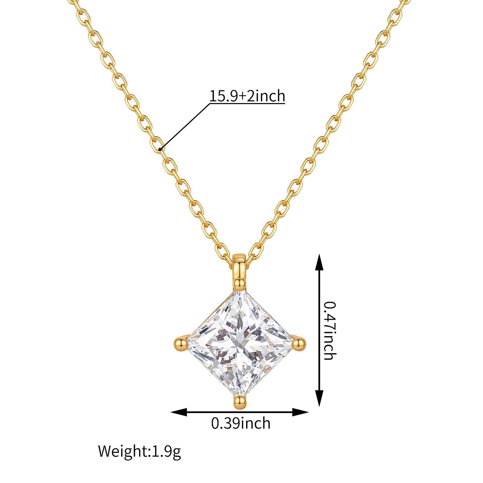 Princess Cut Lab Grown Diamond  Solitaire Necklace 18K (The model wore 1.5ct)