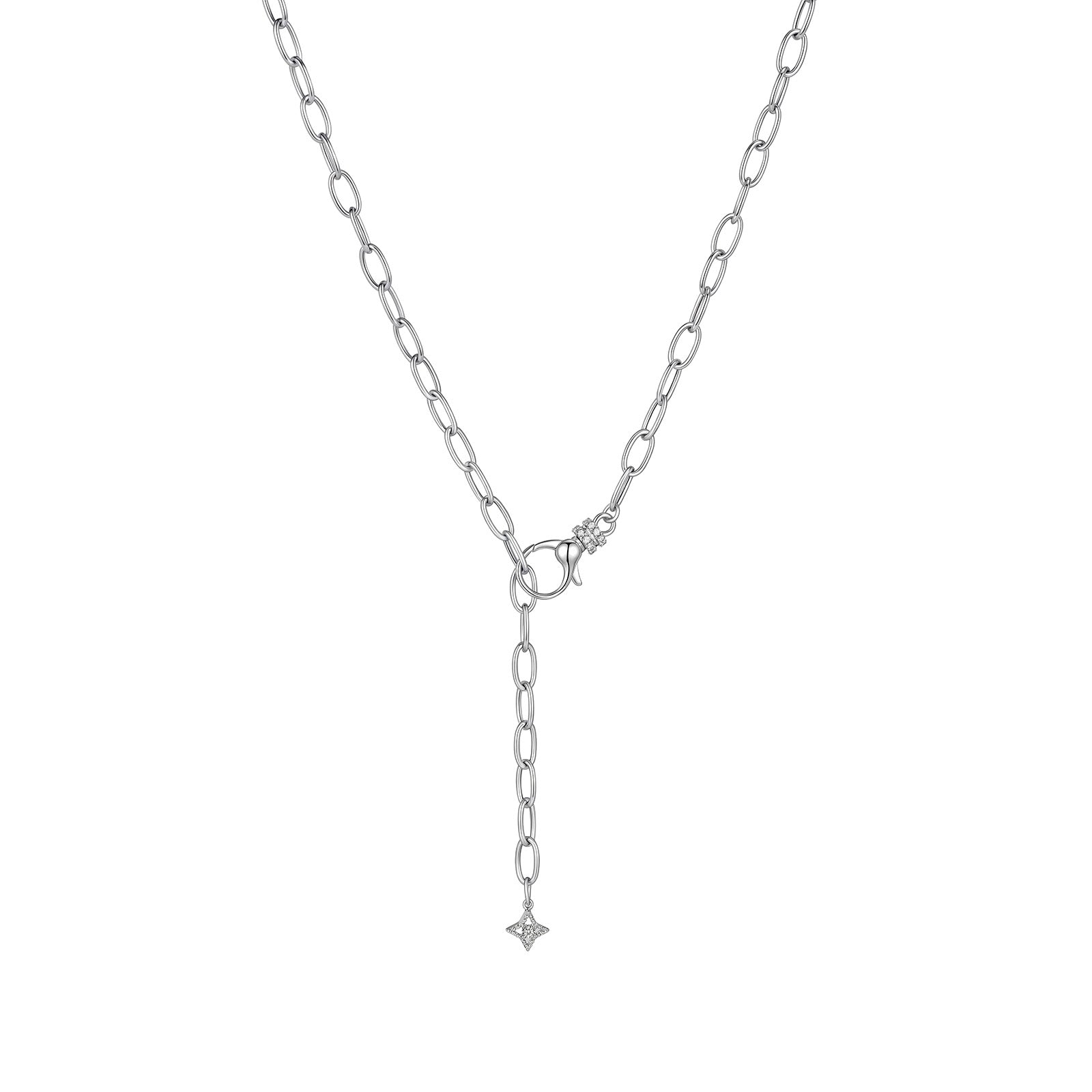 ⭐️Paperclip Lariat Necklace with Diamond Front Clasp in 18K Gold